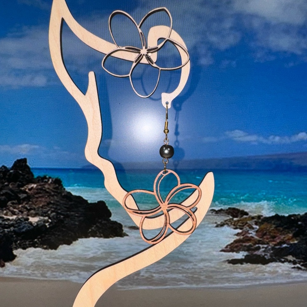 Handmade Hawaiian Laser Cut Plumeria Earrings